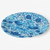 アールヌーボーバードアンドフラワータペストリー、ブルー&ホワイト ペーパープレート (アングル)