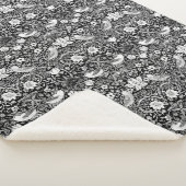 アールヌーボーバードフラワータペストリーブラック&ホワイト シェルパブランケット (3/4)