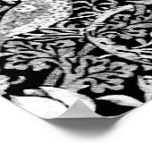 アールヌーボーバードフラワータペストリーブラック&ホワイト ポスター (角)