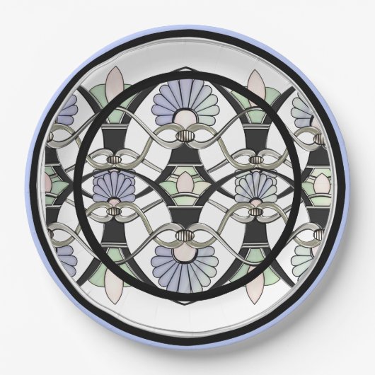 アールヌーボーパステルシェルリリー&ブラックアーチズ ペーパープレート (正面)