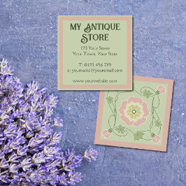 アールヌーボーパステルピンクグリーンスクエア名刺 スクエア名刺