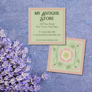 アールヌーボーパステルピンクグリーンスクエア名刺 スクエア名刺