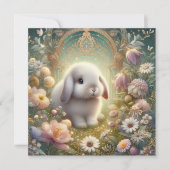 アールヌーボーパステルフラワーガーデンベビーバニーイースター シーズンカード (正面)