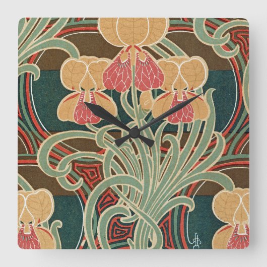 アールヌーボーパターン#4アットエムポリオモファ スクエア壁時計 (正面)