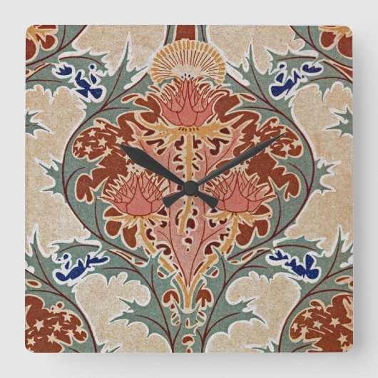 アールヌーボーパターン#6アットエムポリオモファ スクエア壁時計 (正面)