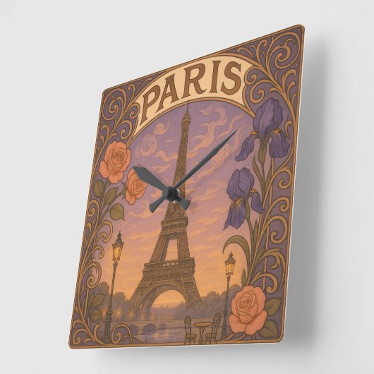アールヌーボーパリエッフェルタワーフローラ スクエア壁時計 (傾斜)