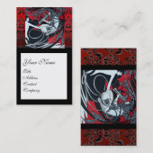アールヌーボーパン、赤白黒ダマスクスクエア 名刺 (正面/裏面)