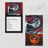 アールヌーボーパン、赤白黒ダマスクモノグラム 名刺 (正面/裏面)