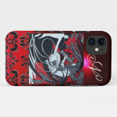 アールヌーボーパン、赤白黒ダマスクモノグラム Case-Mate iPhoneケース (裏面(横))