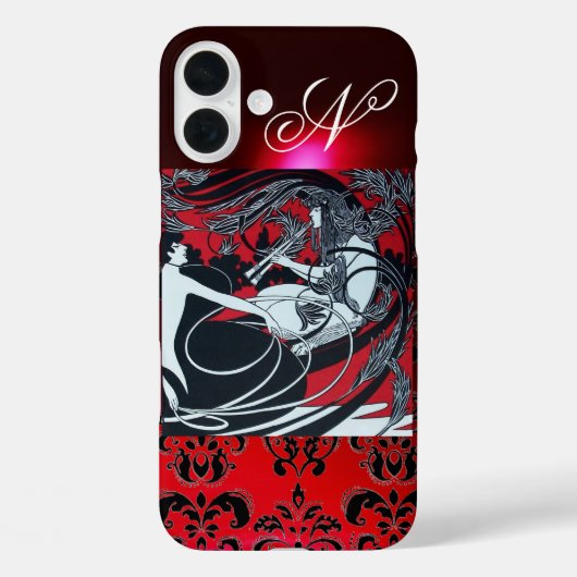 アールヌーボーパン、赤白黒ダマスクモノグラム Case-Mate iPhoneケース (裏面)