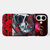 アールヌーボーパン、赤白黒ダマスクモノグラム Case-Mate iPhoneケース (裏面 (横))