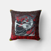 アールヌーボーパン、赤白黒ダマスク クッション (裏面)