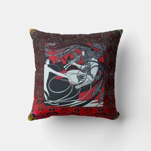 アールヌーボーパン、赤白黒ダマスク クッション (裏面)