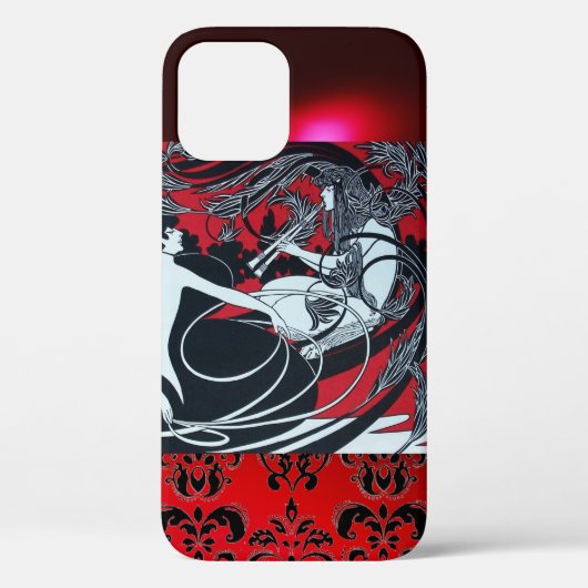 アールヌーボーパン、赤白黒ダマスク Case-Mate iPhoneケース (裏面)