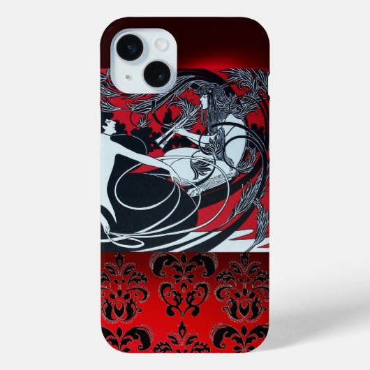 アールヌーボーパン、赤白黒ダマスク Case-Mate iPhoneケース (裏面)