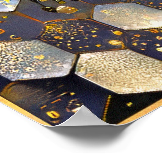 アールヌーボーパープル金ゴールドファンタジーホースデザイン ポスター (角)