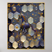 アールヌーボーパープル金ゴールドファンタジーホースデザイン ポスター (正面)