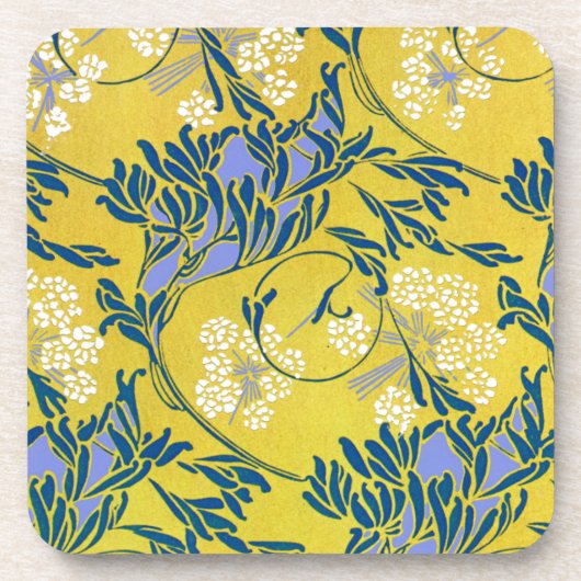 アールヌーボーパープル金ゴールドフローラコルクコースター コースター (正面)