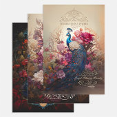 アールヌーボービクトリアンヴィンテージフローラ孔雀 ラッピングペーパーシート