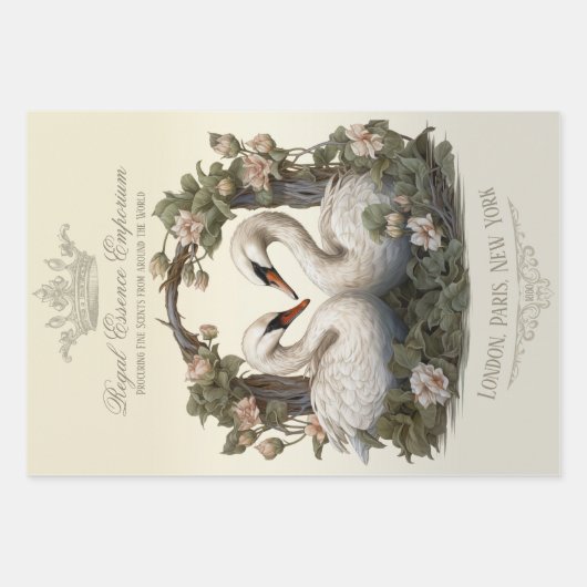 アールヌーボービクトリアンヴィンテージフローラ白鳥 ラッピングペーパーシート (正面2)