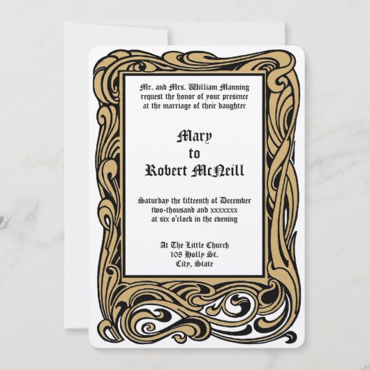 アールヌーボービクトリアン時代1901年の結婚紅葉 招待状 (正面)