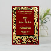 アールヌーボービクトリアン時代1901年の結婚紅葉 箔招待状 (立ち正面)