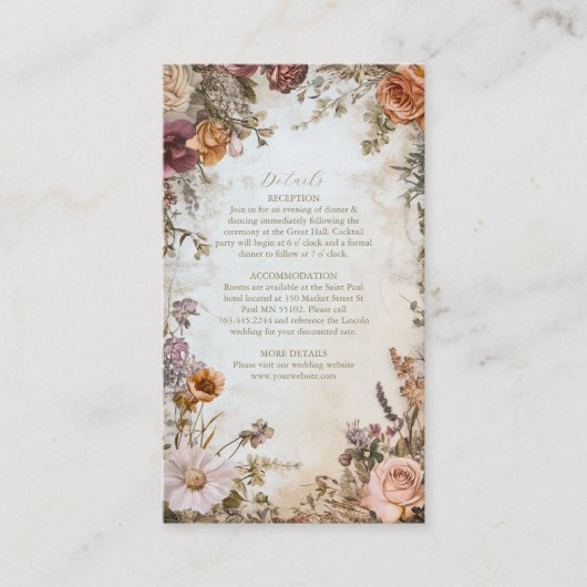 アールヌーボービクトリアン王室の結婚フローラ エンクロージャーカード (正面)