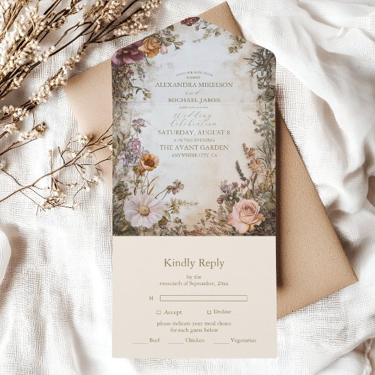 アールヌーボービクトリアン王室の結婚フローラ オールインワン招待状