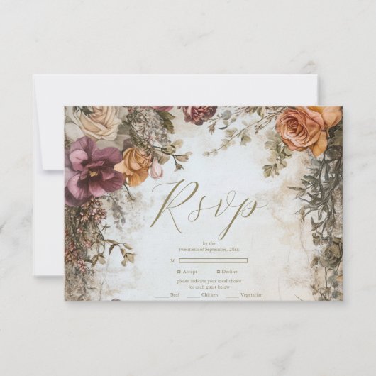 アールヌーボービクトリアン王室の結婚フローラ 出欠カード (正面)