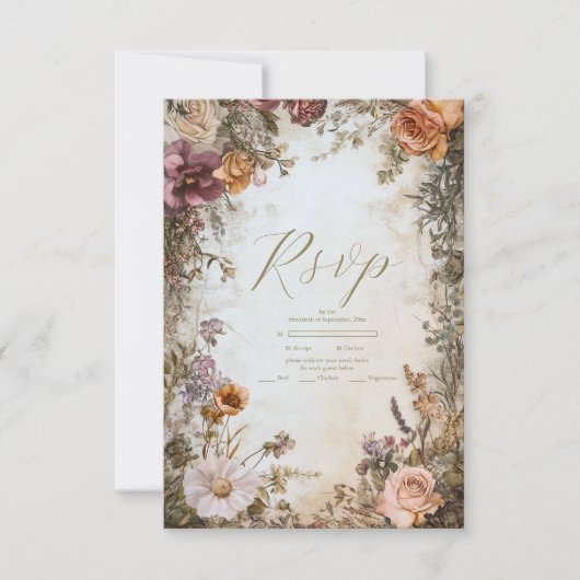 アールヌーボービクトリアン王室の結婚フローラ 出欠カード (正面)