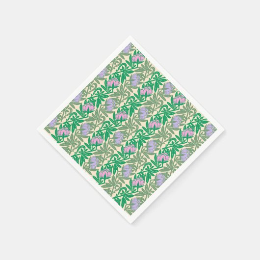 アールヌーボーピンクの睡蓮ダマスク スタンダードカクテルナプキン (角)