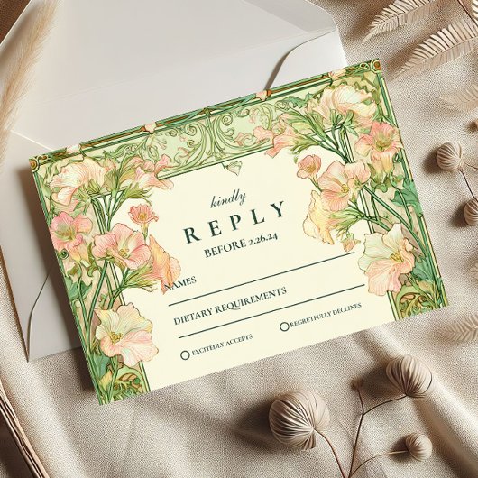 アールヌーボーピンクスイートピー結婚ズ 出欠カード