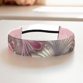 アールヌーボーピンクファンとシルバーファン アスレチックヘッドバンド