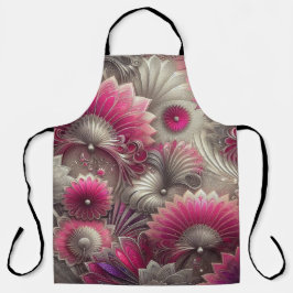 アールヌーボーピンクファンとシルバーファン エプロン