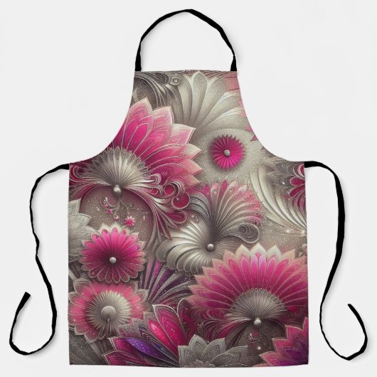 アールヌーボーピンクファンとシルバーファン エプロン (正面)