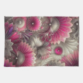 アールヌーボーピンクファンとシルバーファン キッチンタオル (横)