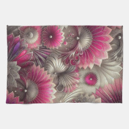 アールヌーボーピンクファンとシルバーファン キッチンタオル