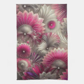 アールヌーボーピンクファンとシルバーファン キッチンタオル (縦)