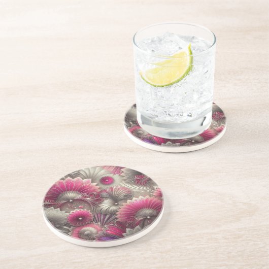 アールヌーボーピンクファンとシルバーファン コースター (側面)