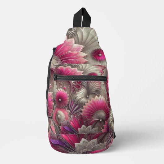 アールヌーボーピンクファンとシルバーファン スリングバッグ (正面)