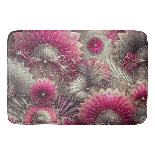 アールヌーボーピンクファンとシルバーファン バスマット (正面)