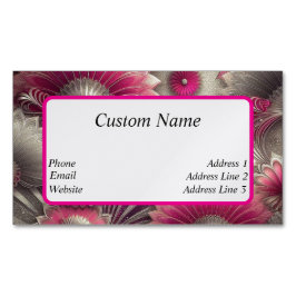 アールヌーボーピンクファンとシルバーファン マグネット名刺