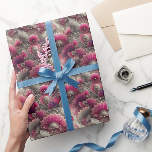 アールヌーボーピンクファンとシルバーファン ラッピングペーパー (ギフト)