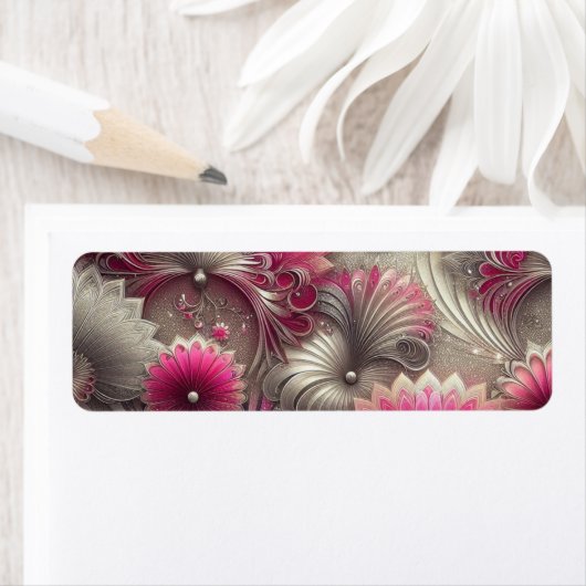 アールヌーボーピンクファンとシルバーファン ラベル (インサイチュ)