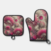 アールヌーボーピンクファンとシルバーファン 鍋つかみ&鍋敷きセット (正面)