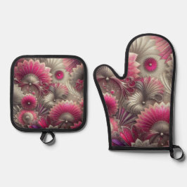 アールヌーボーピンクファンとシルバーファン 鍋つかみ&鍋敷きセット