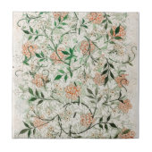 アールヌーボーピンクフラワーグリーン葉 タイル (正面)