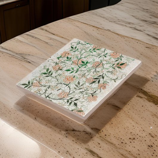 アールヌーボーピンクフラワーグリーン葉 タイル