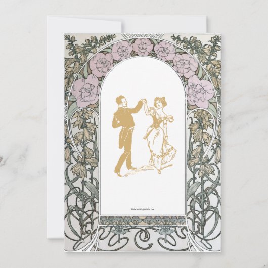 アールヌーボーピンク縁どフローラバイアルフォンスミュシャ 招待状 (裏面)