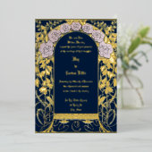 アールヌーボーピンク縁どフローラバイアルフォンスミュシャ 箔招待状 (立ち正面)